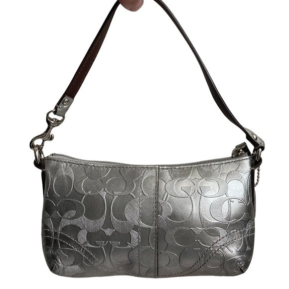 Coach silver leather debossed optic c mini bag or wristlet - Picture 1 of 12